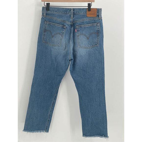 Levi's Wedgie Straight Jeans Women's Size 30 Blue High Rise Distressed - Picture 2 of 13